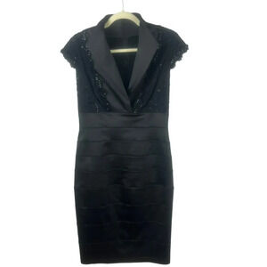 NEW Tadashi Shoji Dress 8 Black Knee Length Lace Bead Shift Cocktail Wedding